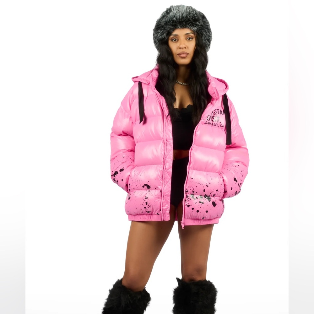 Rockstar Art Dist. 2.0 Pink Puffer Jacket Coat Women’s size Large